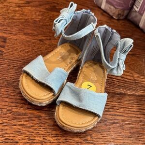 Sugar Kids Sandals with Bow - Light Blue denim and Tan
